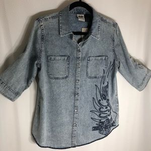 Harley Davidson Acid Wash 3/4 Sleeve Shirt Large